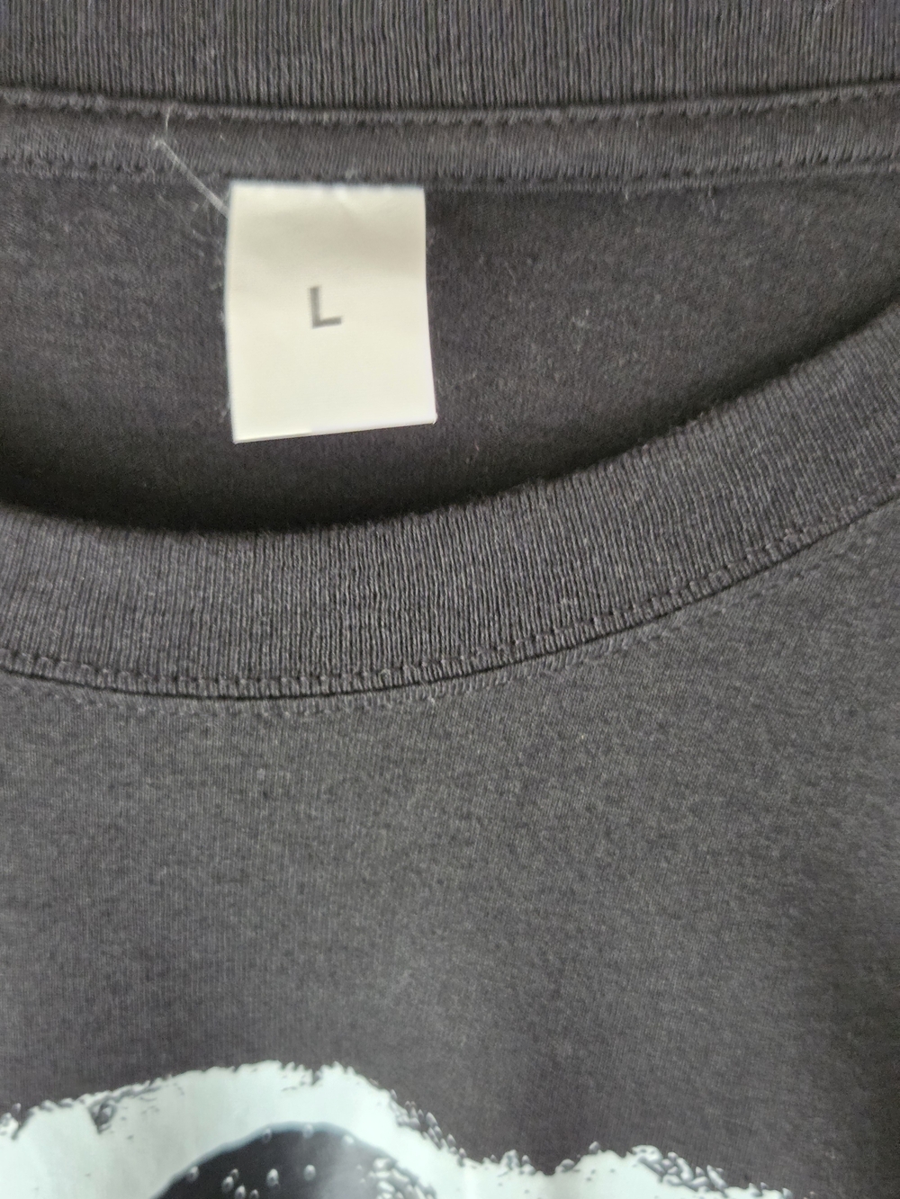 Upcycled Black Graphic Tee with Black-and-White Plaid Sleeve - Picture 7 of 7
